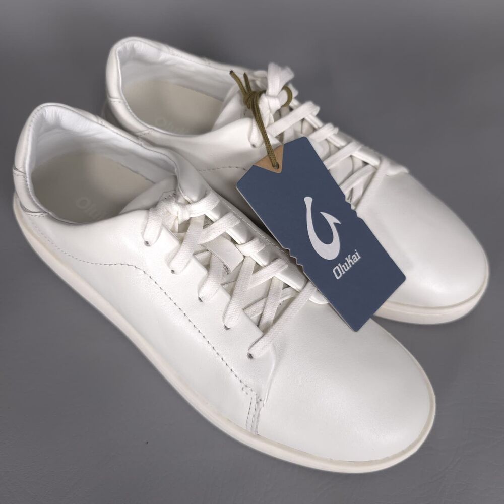 OLUKAI PEHUEA LI ILI New Bright White LEATHER Everyday Sneakers 9 Women Comfort - Picture 3 of 11